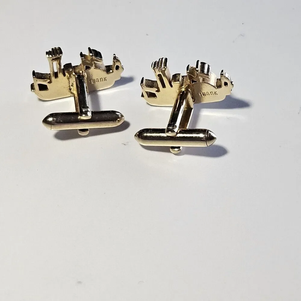 Swank Vintage Gold Tone Steamboat With Mother Of Pearl Accent Cufflinks